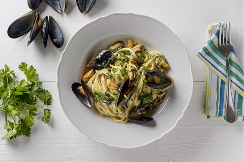 piatto di spaghetto con moscioli di Portonovo